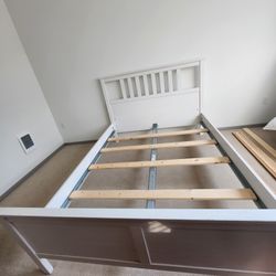 HEMNES Queen Bed Frame – White Stain with Luröy Slatted Base