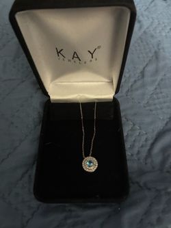 Kay Jewelers Blue Stone double Halo Pendant Necklace