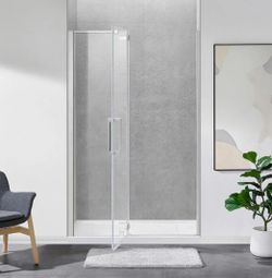 Home Decorators Delaney 46X48X74 Pivot Frameless Shower Door in Brushed Nickel Finish