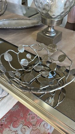 Silver Metal Leaf Decorative Bowl