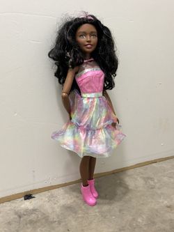 Barbie Doll 28” Tie Dye Style Black AA Highlighted Pink Hair Metal XL TALL