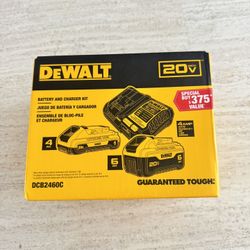 NEW Sealed DEWALT 20V MAX XR 6.0Ah & 4.0Ah Battery + Charger Kit DCB2460C