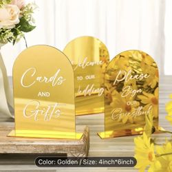 4 Piece Gold Wedding Signs- Welcome, Guestbook, Gifts & Cards, Guestbook 