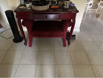 Cherry Red Vanity Table with Upholstered Bench