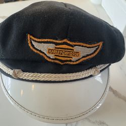 Rare Vintage 1950s Harley Davidson Motorcycle Biker Captains Elvis Hat  Wing Patch White Brim Bill SIZE 7 1/2