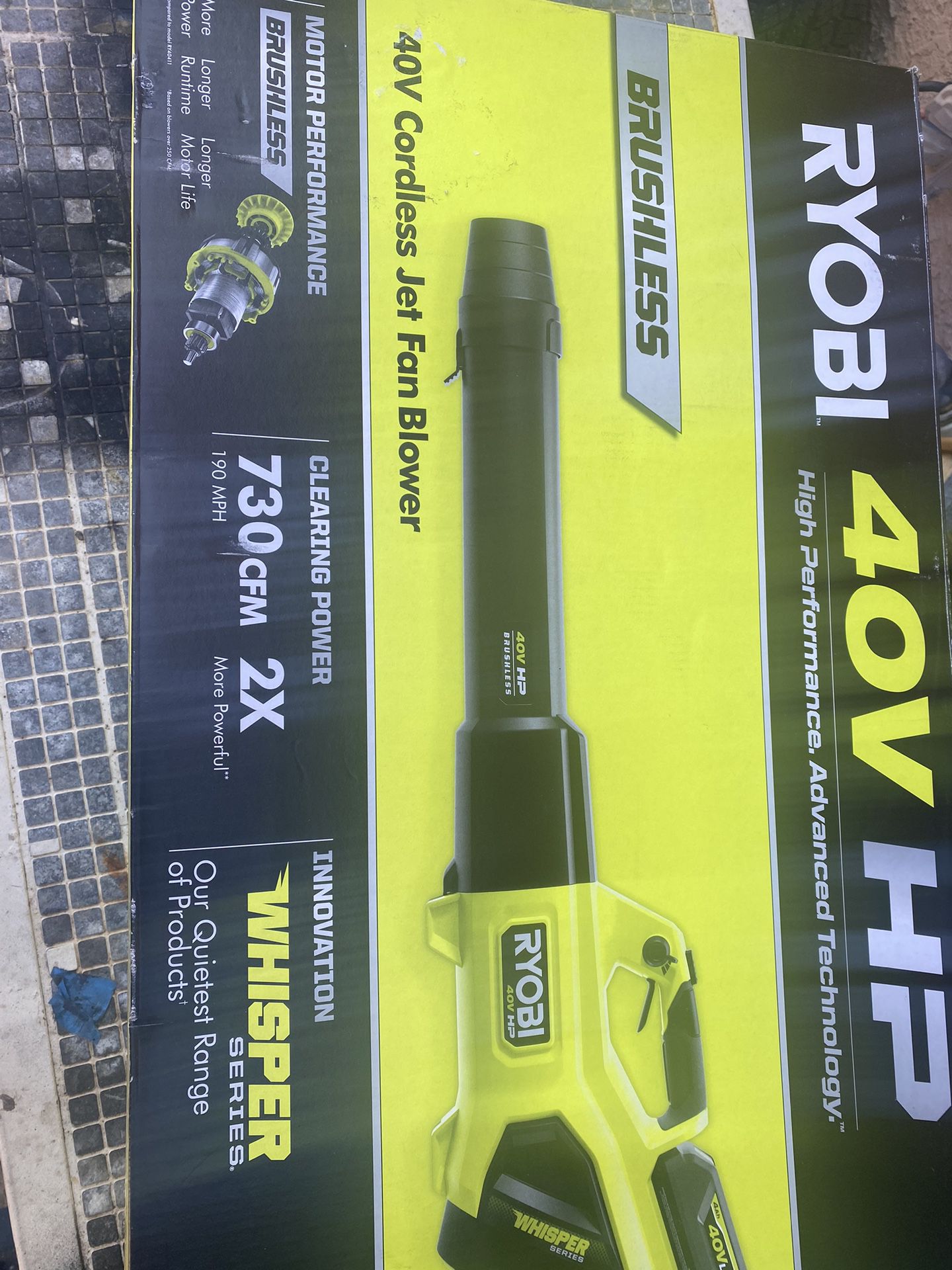 Ryobi 40v Brushless Whisper Series 730cfm Blower With Battery And Rapid Charger 