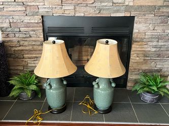 Pair Vintage Style Turquoise Crackle Glaze Elephant Table Lamps Made in China