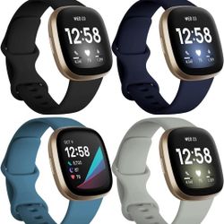 4 Pack Band Compatible with Fitbit Sense & Fitbit Versa 3 Bands (Large)