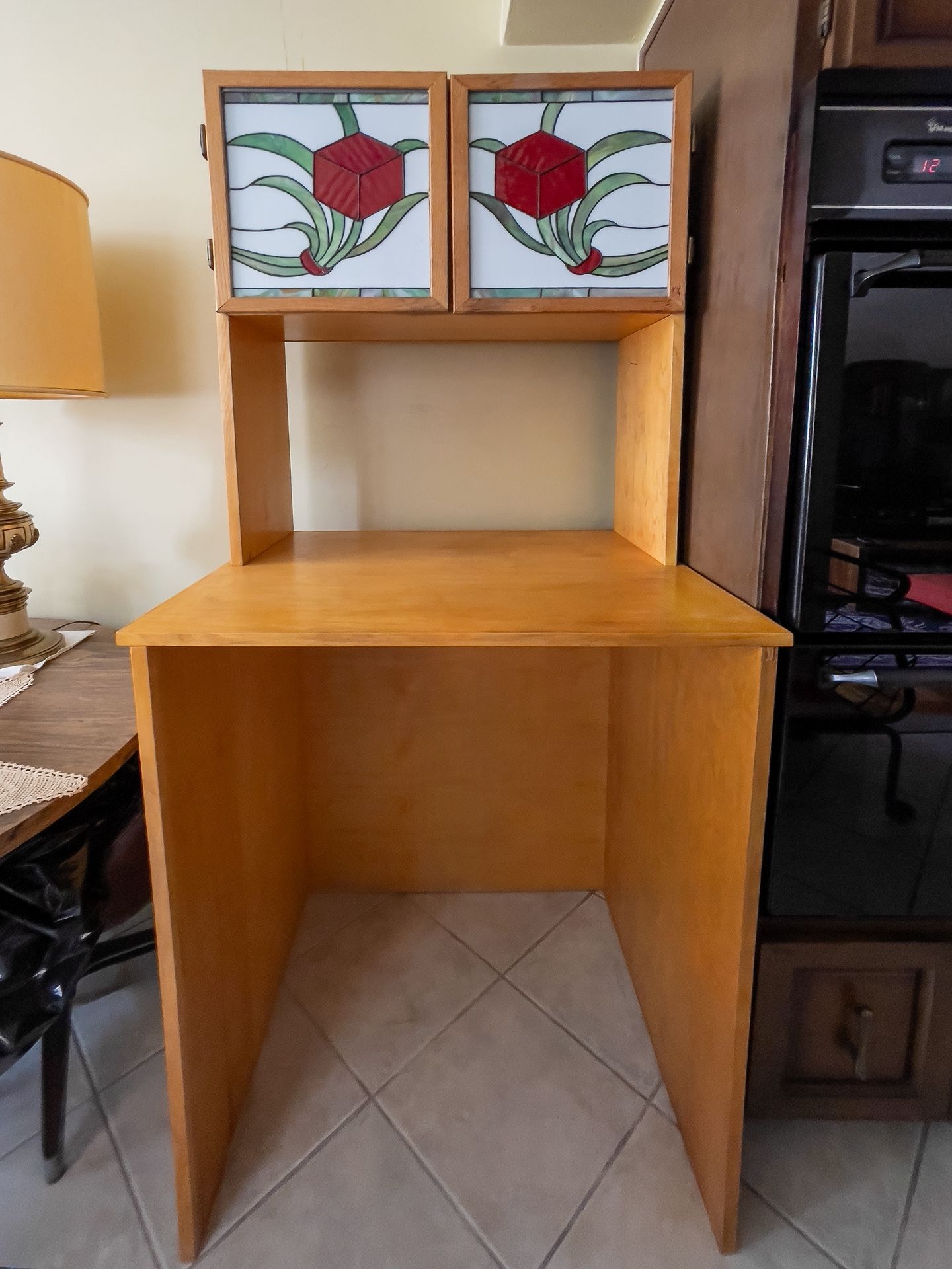 Wooden Cabinet with Stained Glass Doors