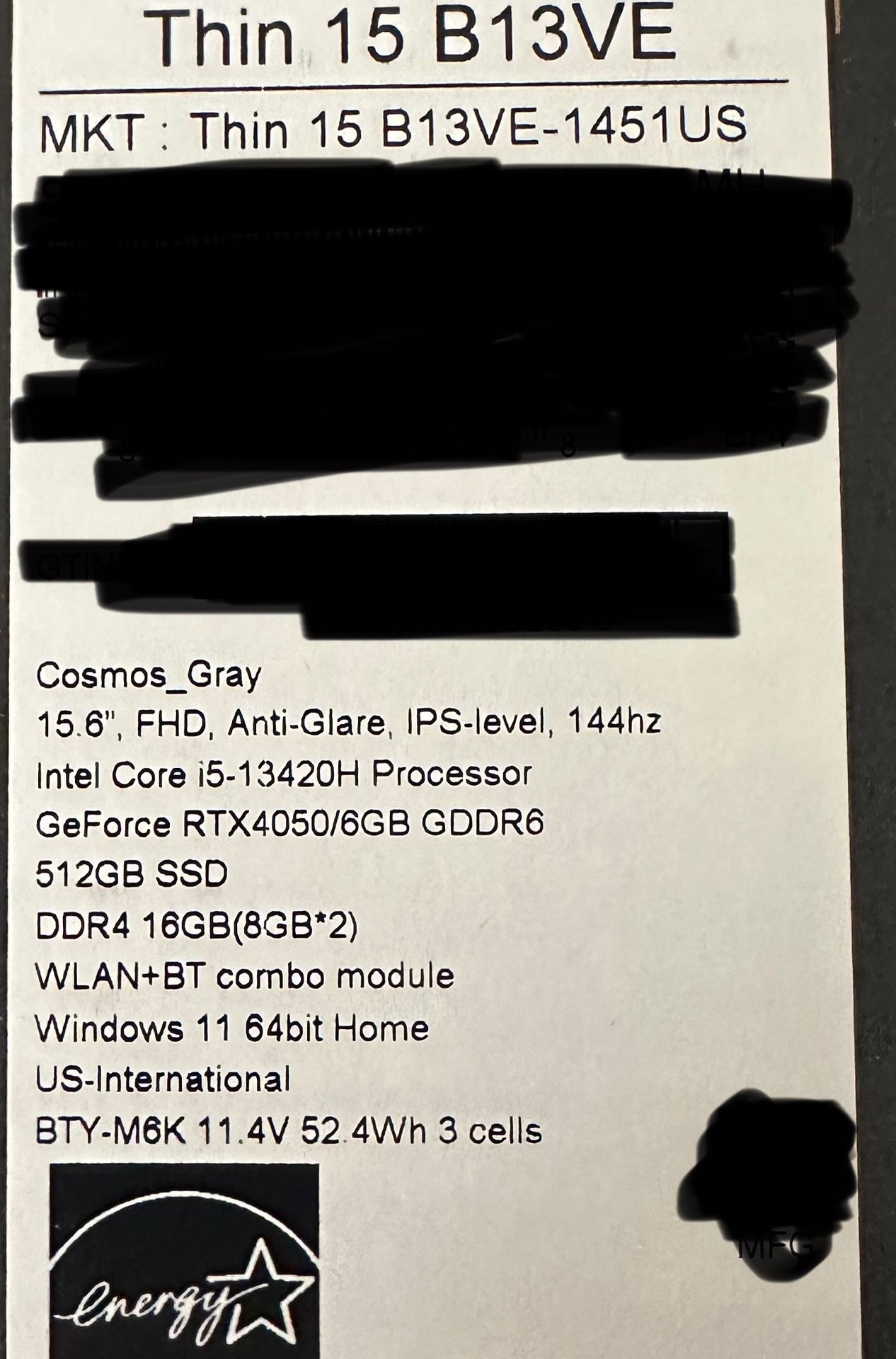 Thin 15.6in. Cosmic Gray MSI Gaming Laptop