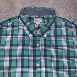 J Crew Extra Large Mens Shirt Green Blue Tartan Plaid Regular Fit Long Sleeve 😎