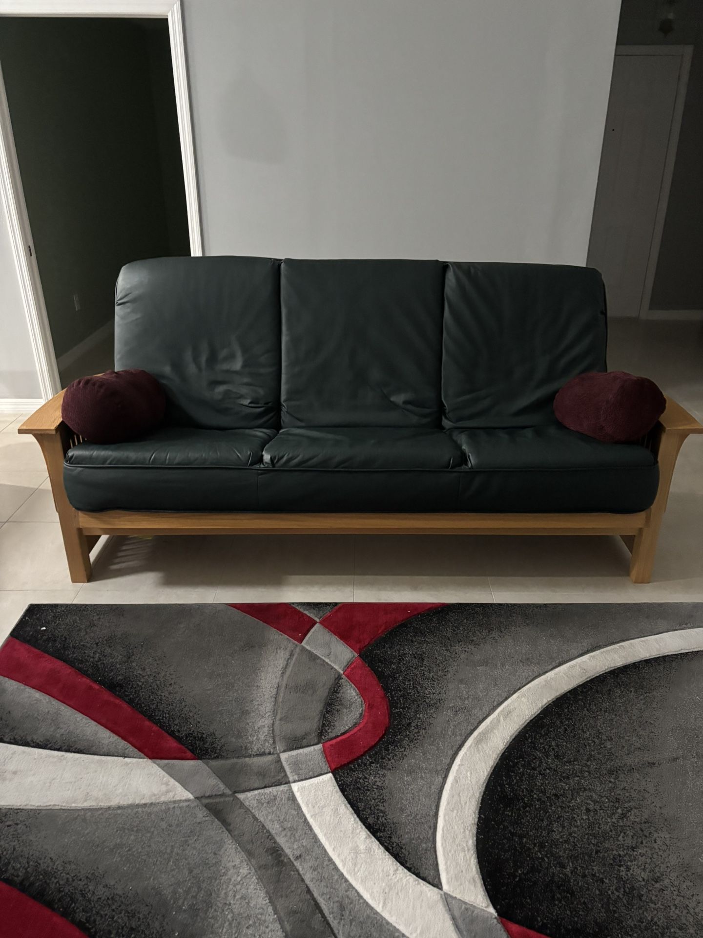 Futon Queen size Hunter Green Leather