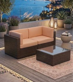 *NEW IN BOX* Outdoor Wicker Loveseat and Coffee Table Set (HN)