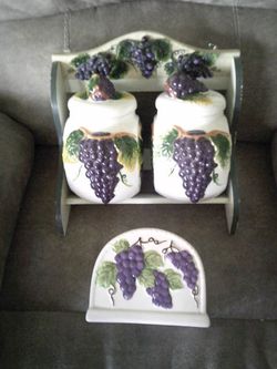 NICE VINTAGE CANISTER SET w/ LIDS TUSCANY GRAPE DESIGN