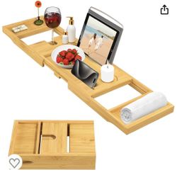 Bambüsi Bamboo Bathtub Caddy Tray With Extending Sides - BEL-BATH-BAM