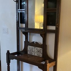 Antique Hall Stand Hall Tree Coat Rack Entry Way Stand With Mirror 