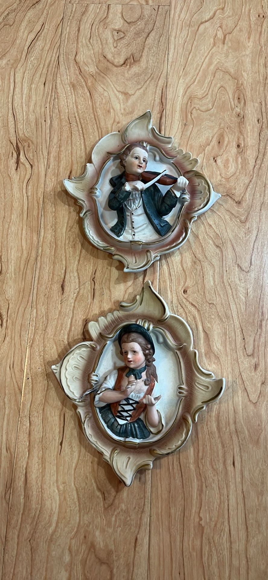 Pair Vintage Victorian Wall Art 3D Porcelain