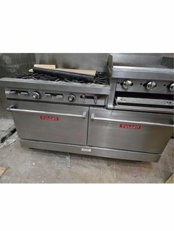 6 burner 2 oven stove with flat top and cheese melter