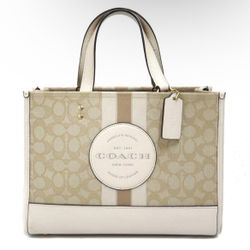 COACH Handbag Shoulder Bag Leather White Khaki Zipper Closure Women's New