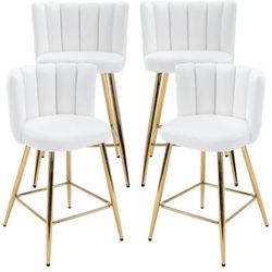 Velvet Bar Stools (4) With Gold legs