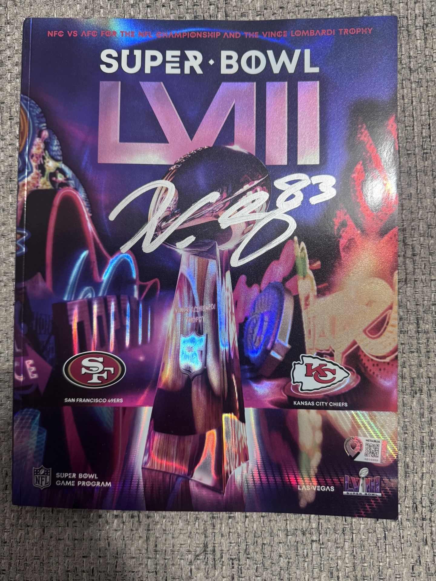 Noah Gray Signed Auto Super Bowl LVIII Program-Chiefs-Metabilia Coa - See Damage