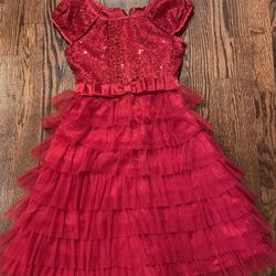Jona Michelle Red Sequin and Tulle Ruffle Dress Girls Size 10