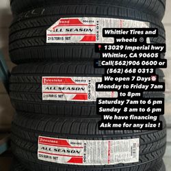 FIRESTONE HT SET OF NEW TIRES 215/70R15  , INCLUDING MOUNTING AND BALANCING. ASK ME FOR ANY SIZE OR BRAND