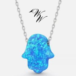 Opal in Resin Hamsa Pendant 18" .925 Chain