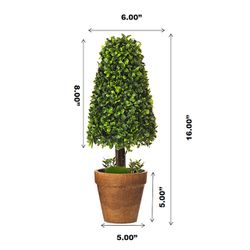 16 inch Artificial Boxwood Mini Square Topiary in Pot