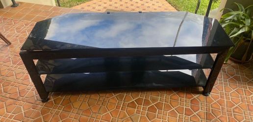 Black Glass / Metal TV Media Stand