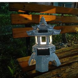 Solar Pagoda Lantern Garden Statue LED Light Outdoor Zen Garden Japanese Lant...