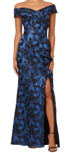 Adrianna Papell Women's Off Shoulder Jacquard Gown