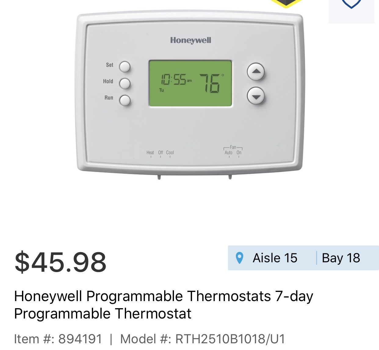 Honeywell Programmable Thermostat 7-day