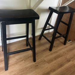 Two Wooden Bar-height Stools