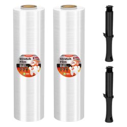 (8888-3) Shrink Wrap, Stretch Wrap with Handles, Stretch Film Roll Industrial Strength, Plastic Wrap for Pallet Wrapping Shipping Moving, 15 Inch x 10