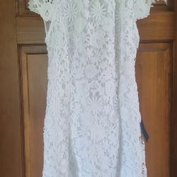 Lulus Romance Language White Backless Lace Dress Medium