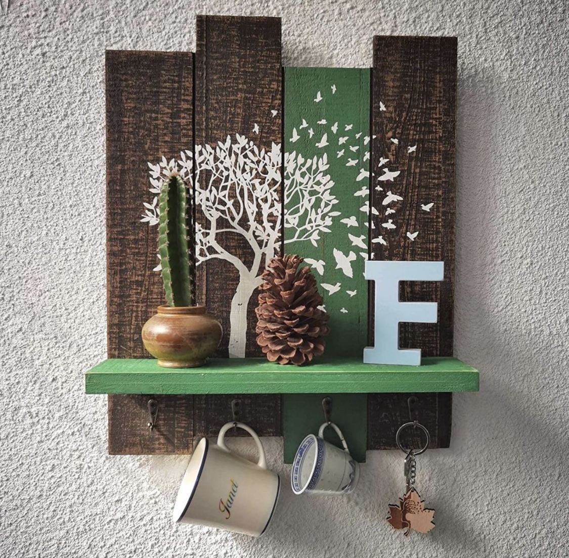 Wooden Shelf With Hooks