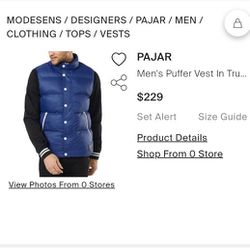 Puffer Jacket - Vest  PAJAR $249 M Size NEW With Tags 