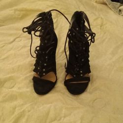 Black Lace Up High Heels Size 7