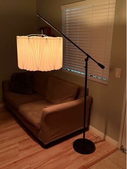70"x16" Cantilever Drop Pendant Swing Arm Floor Lamp - Adjustable, Dark Brown Metal Body