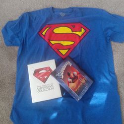SUPERMAN, VINTAGE ITEMS !!! (BOTH) !!  The Complete Superman Collection SET  Christoher  Reeves Staring In 4 DVD Movies.. Plus  Size Large  Tee Shirt.