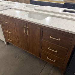 60 in. Solid Wood Vanity with Quartz Top & Sink for $1400