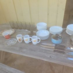 Kitchen plates, pots, Knives, cups etc 55 Pieces