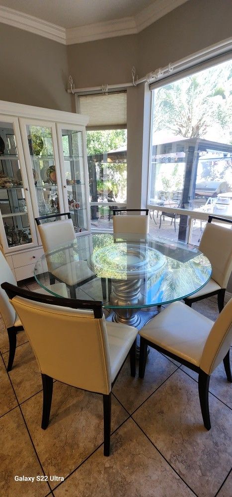 Glass Dining Table Set- 6 Padded Chairs