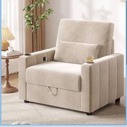 Accent Chair, Velvet Fabric Comfy Oversized  Sofa Armchair with Storage, USB, A-15