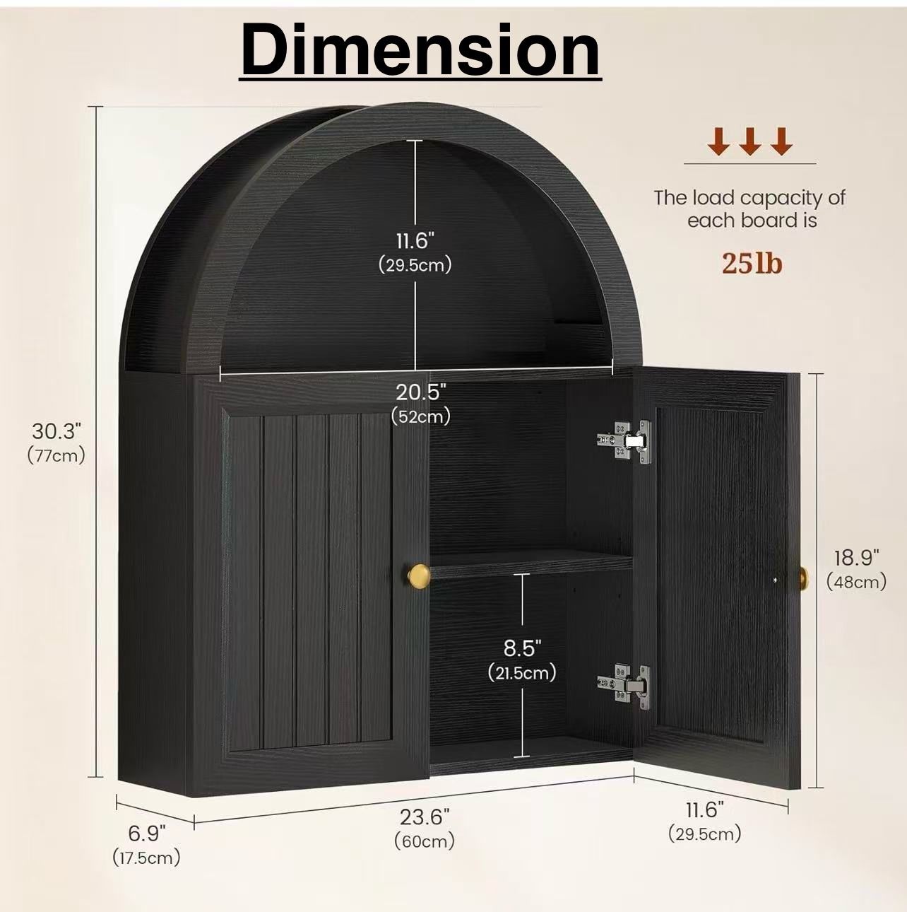🥨Arched Bathroom Wall Cabinet, 20.3” x 30.5'' Over The Toilet Cabinet with Grille Door, Adjustable Shelf, Wall Mounted Cabinets for Bathroom Laundry 