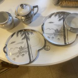 Vintage Hakusan Japan Tea Saucers (5) And 2 Tea Cup Accessories And Cup