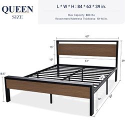 ♦️Needs Metal Slats ♦️Queen Size Platform Bed Frame with Wooden Headboard and Footboard