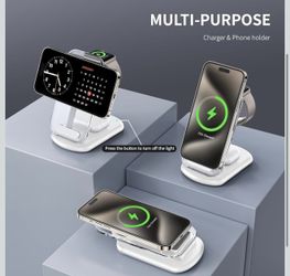 2026 Travel Wireless Fast Charging Station,Magnetic 3 in 1 Charger with Light for iPhone16 15 14 13 12 Pro Max Plus,Apple Watch Series &