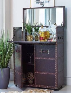 Brand New Dark Brown Leatherette Bar Cabinet